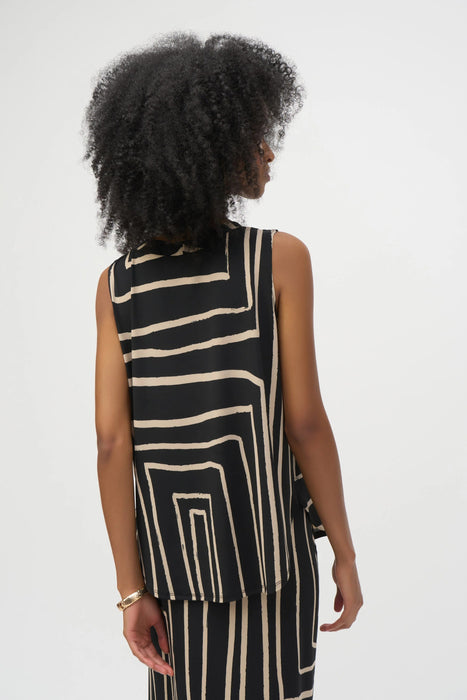 Joseph Ribkoff Black/Beige Geometric Sleeveless Top 252113