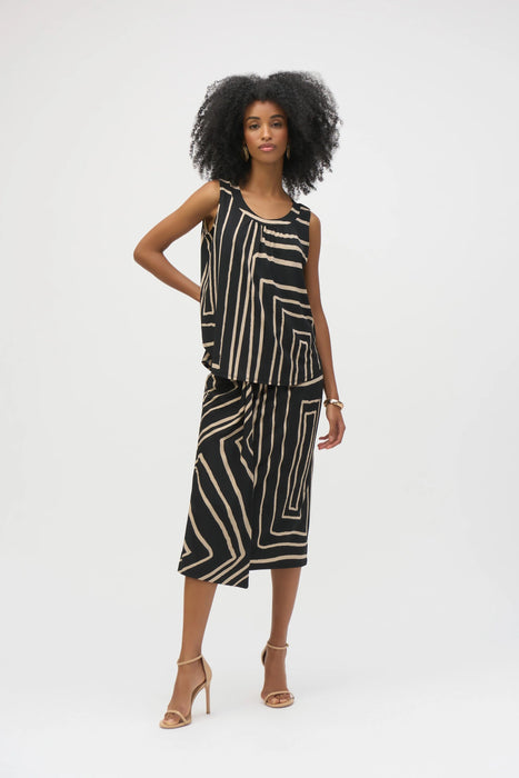 Joseph Ribkoff Black/Beige Geometric Sleeveless Top 252113