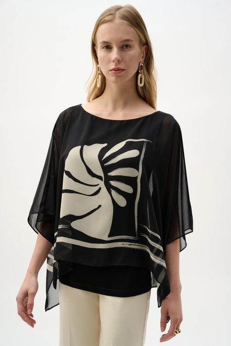Joseph Ribkoff Black/Beige Tropical Print Poncho Top 262200