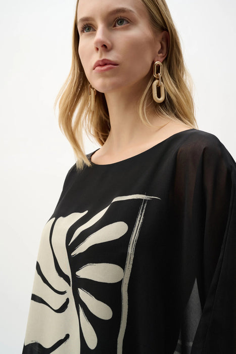 Joseph Ribkoff Black/Beige Tropical Print Poncho Top 262200