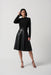 Joseph Ribkoff Style 234098 Black Belted Faux Leather Long Sleeve Fit & Flare Dress