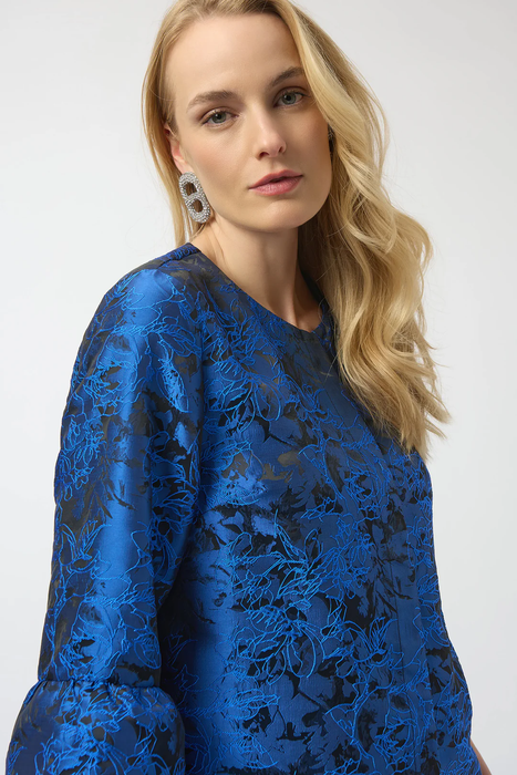 Joseph Ribkoff Black/Blue Floral Print 3/4 Sleeves Trapeze Jacket 254075