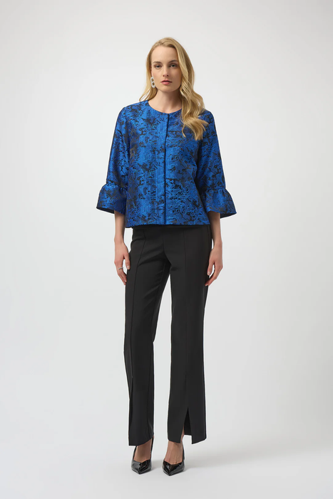 Joseph Ribkoff Black/Blue Floral Print 3/4 Sleeves Trapeze Jacket 254075