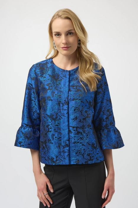 Joseph Ribkoff 254075 Black/Blue Floral Print 3/4 Sleeves Trapeze Jacket