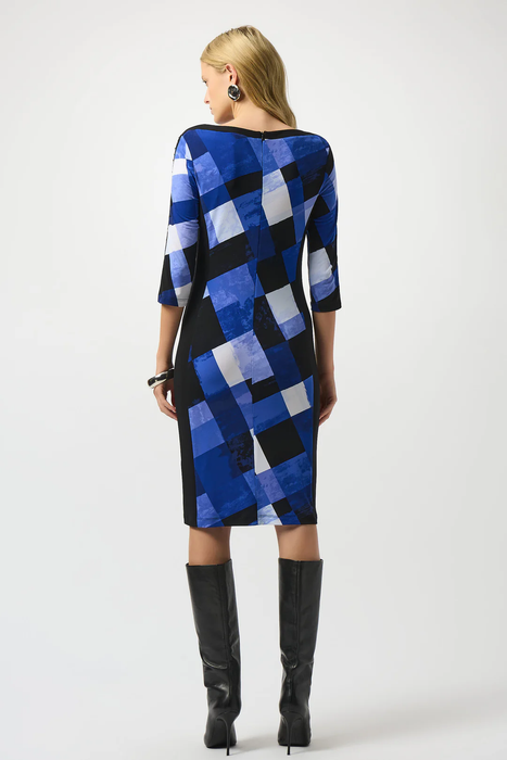 Joseph Ribkoff Black/Blue Plaid Print Sheath Dress 253278