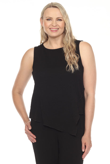 Joseph Ribkoff Style 251228 Black Boat Neck Sleeveless Asymmetric Top
