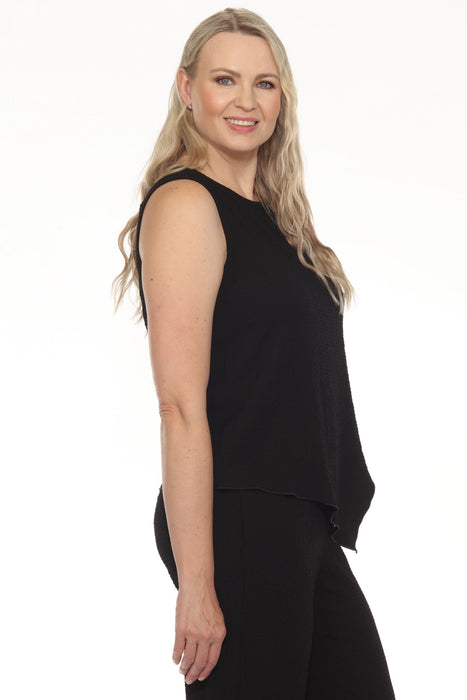 Joseph Ribkoff Black Boat Neck Sleeveless Asymmetric Top 251228