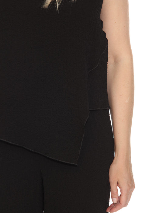 Joseph Ribkoff Black Boat Neck Sleeveless Asymmetric Top 251228