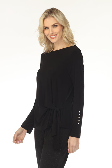 Joseph Ribkoff Black Boat Neck Waist Tie Long Sleeve Top 253215
