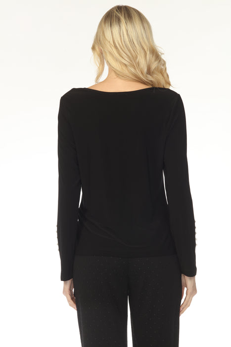 Joseph Ribkoff Black Boat Neck Waist Tie Long Sleeve Top 253215