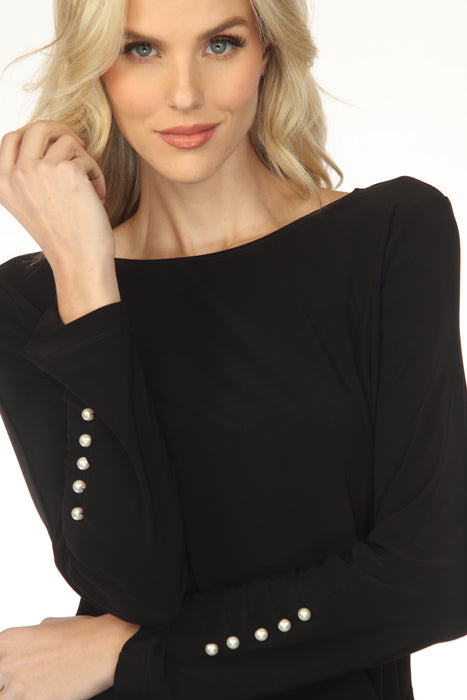 Joseph Ribkoff Black Boat Neck Waist Tie Long Sleeve Top 253215