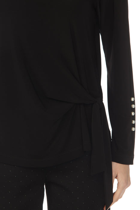 Joseph Ribkoff Black Boat Neck Waist Tie Long Sleeve Top 253215