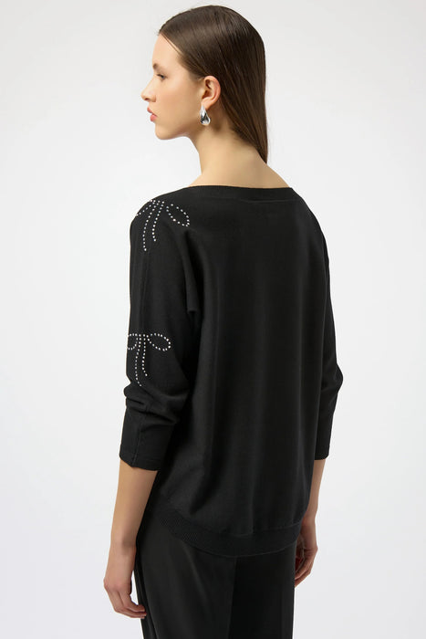 Joseph Ribkoff Black Bow Embellished Sweater Top 254950