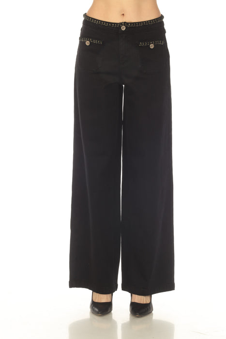 Joseph Ribkoff Black Braided Trim Wide Leg Jeans 254915