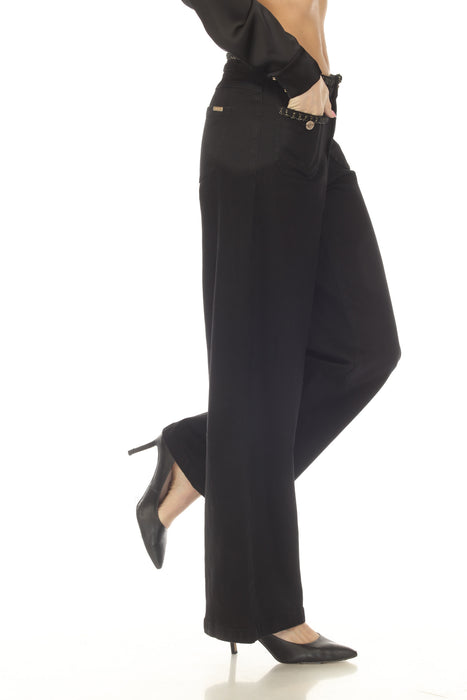 Joseph Ribkoff Black Braided Trim Wide Leg Jeans 254915