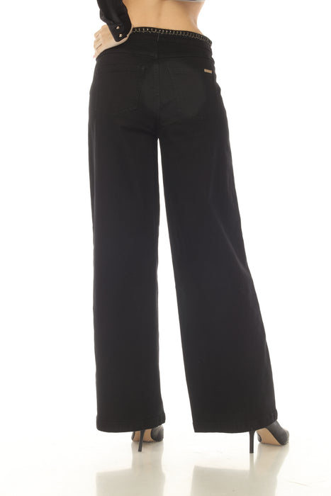 Joseph Ribkoff Black Braided Trim Wide Leg Jeans 254915
