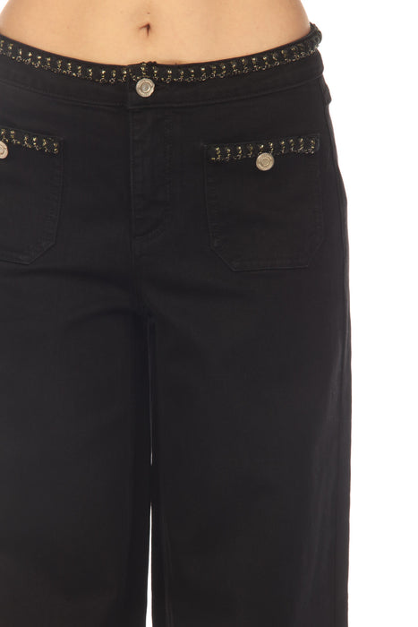 Joseph Ribkoff Black Braided Trim Wide Leg Jeans 254915