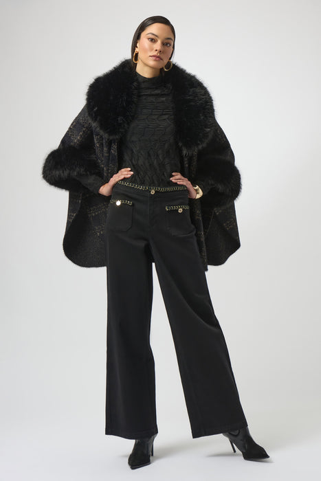 Joseph Ribkoff Black Braided Trim Wide Leg Jeans 254915