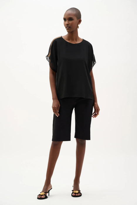 Joseph Ribkoff Black Sequined Shoulders Chiffon Poncho Top 262198
