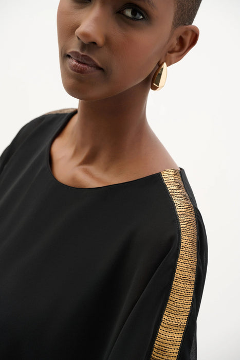 Joseph Ribkoff Black Sequined Shoulders Chiffon Poncho Top 262198