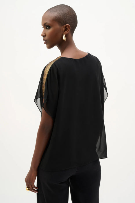 Joseph Ribkoff Black Sequined Shoulders Chiffon Poncho Top 262198