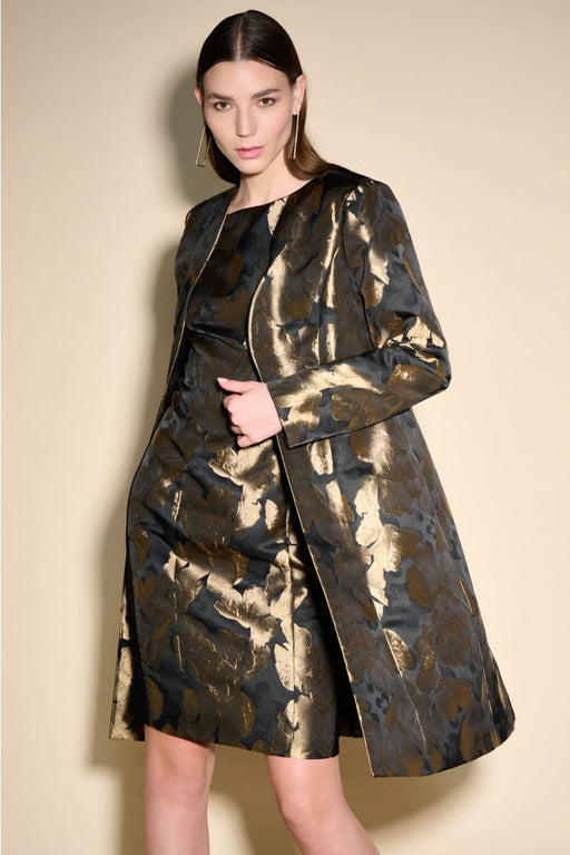 Joseph Ribkoff Style 233720 Black/Bronze Foiled Floral Open Front Long Sleeves Jacket