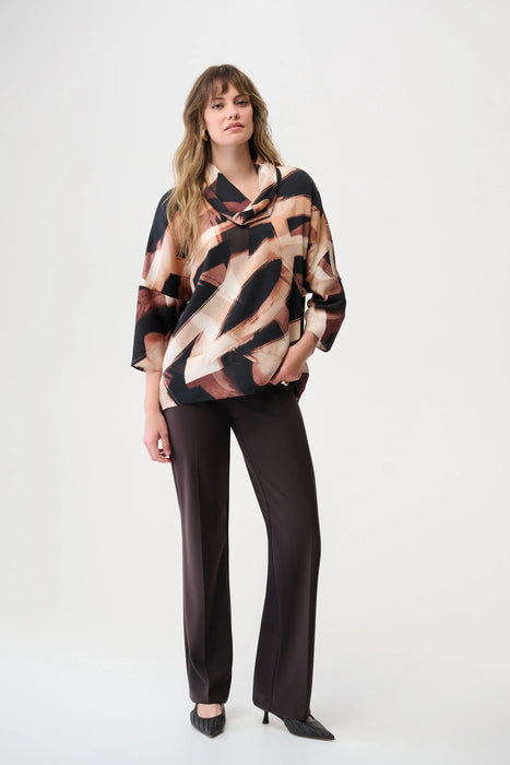 Joseph Ribkoff Black/Brown Abstract Print Cowl Neck Tunic Top 254216