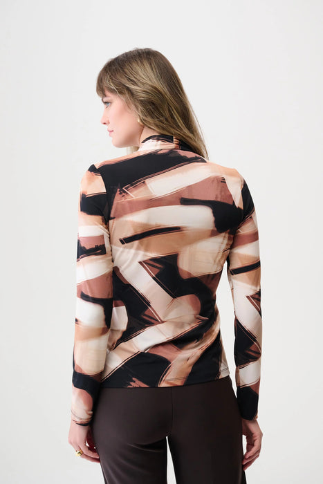 Joseph Ribkoff Black/Brown Abstract Print Faux Wrap Top 254218