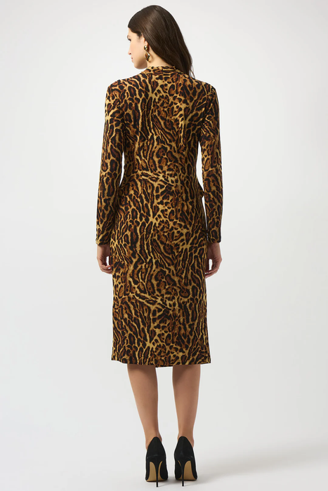 Joseph Ribkoff Black/Brown Animal Print Faux Wrap Dress 253091
