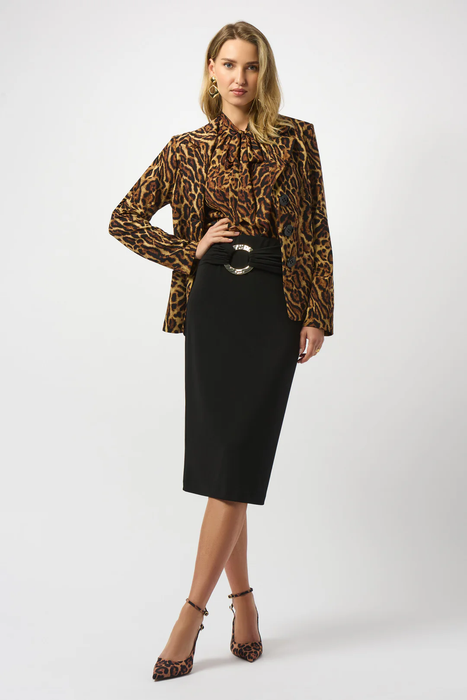 Joseph Ribkoff Black/Brown Animal Print Fitted Blazer Jacket 253051
