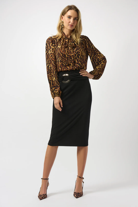 Joseph Ribkoff Black/Brown Animal Print Georgette Puff Sleeves Top 253077