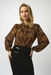 Joseph Ribkoff 253077 Black/Brown Animal Print Georgette Long Puffed Sleeves Top
