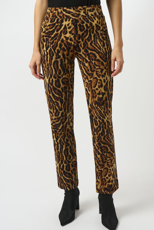 Woman wearing a leopard print straight pants