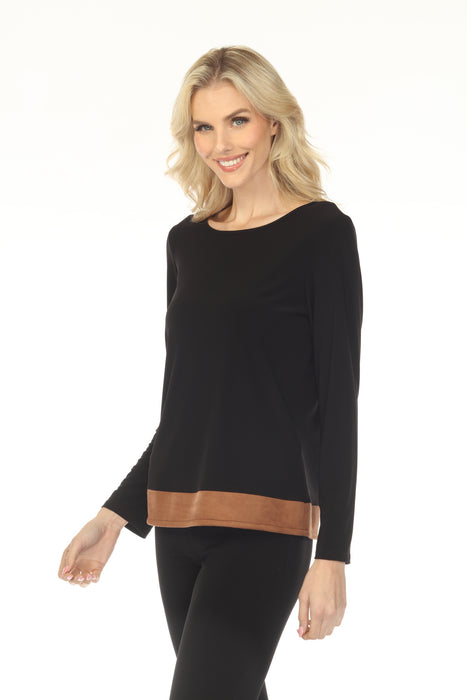 Joseph Ribkoff Black/Brown Faux Suede Color Block Top 253273