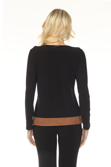 Joseph Ribkoff Black/Brown Faux Suede Color Block Top 253273
