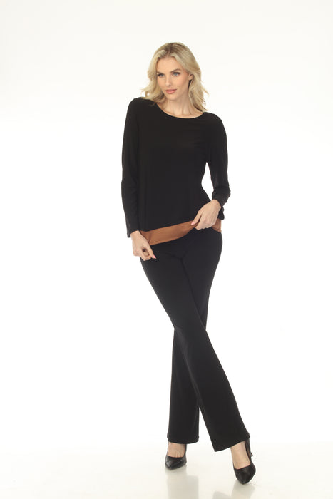 Joseph Ribkoff Black/Brown Faux Suede Color Block Top 253273