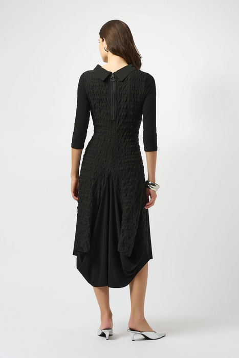 Joseph Ribkoff Black Bubble Asymmetrical Cocoon Midi Dress 253085