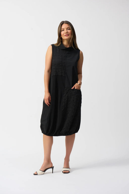 Joseph Ribkoff Style 251244 Black Bubble Jacquard Sleeveless Cocoon Dress
