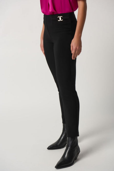 Joseph Ribkoff Style 233180 Black Buckle Detail Pull On Slim Straight Ankle Pants