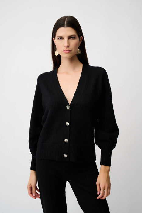 Joseph Ribkoff Button Front V-Neck Puff Sleeve Cardigan 253906