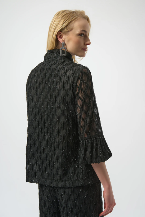 Joseph Ribkoff Black Cascade Print 3/4 Sleeves Trapeze Jacket 254073