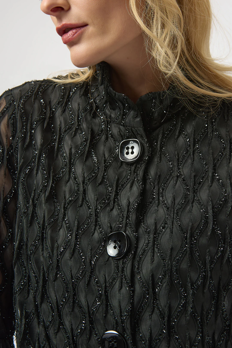 Joseph Ribkoff Black Cascade Print 3/4 Sleeves Trapeze Jacket 254073