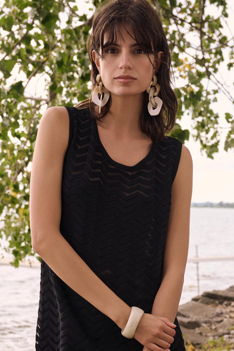 Joseph Ribkoff Black Chevron Stitch Relaxed Tunic Top 262932