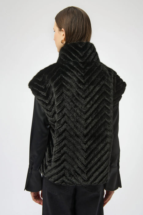 Joseph Ribkoff Chevron Zip Up Faux Fur Vest 254906