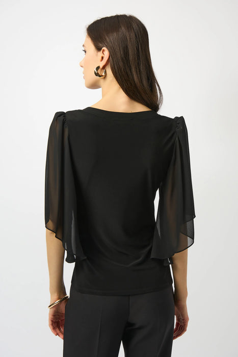 Joseph Ribkoff Black Chiffon Butterfly Sleeves Scoop Neck Top 253055
