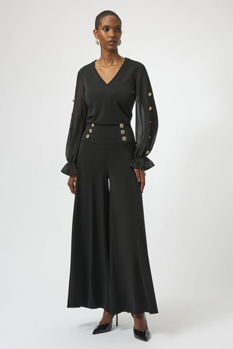 Joseph Ribkoff Black Chiffon Long Puff Sleeves Fitted Top 254093