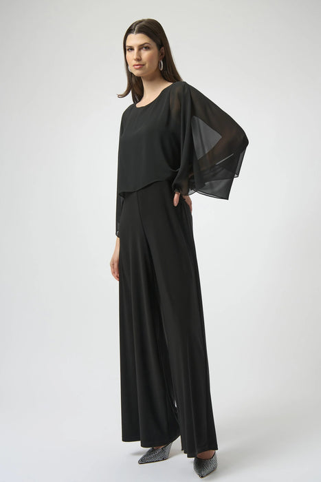 Joseph Ribkoff Black Chiffon Overlay Wide Leg Jumpsuit 254055