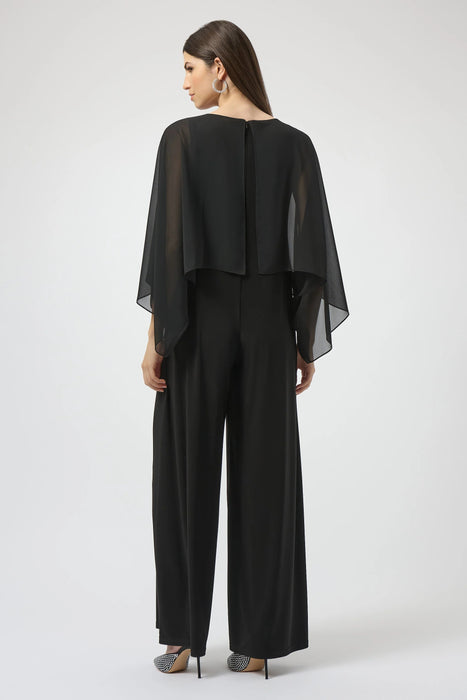 Joseph Ribkoff Black Chiffon Overlay Wide Leg Jumpsuit 254055
