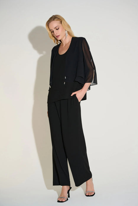 Joseph Ribkoff Black Chiffon Rhinestone Detail Twin Set Top 253755