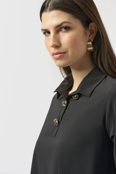 Joseph Ribkoff Black Collared Hi-Low 3/4 Sleeve Top 254066